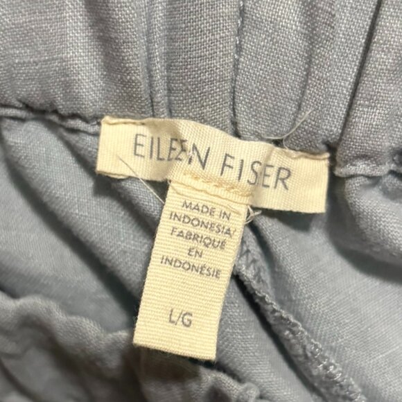 Eileen Fisher Large Light Gray Powdery Blue Organic Linen Wide-Leg Pants - Picture 7 of 7